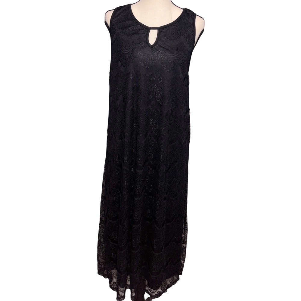 Lace Keyhole Maxi Dress Goth Sleeveless Womens Large Black Rubee